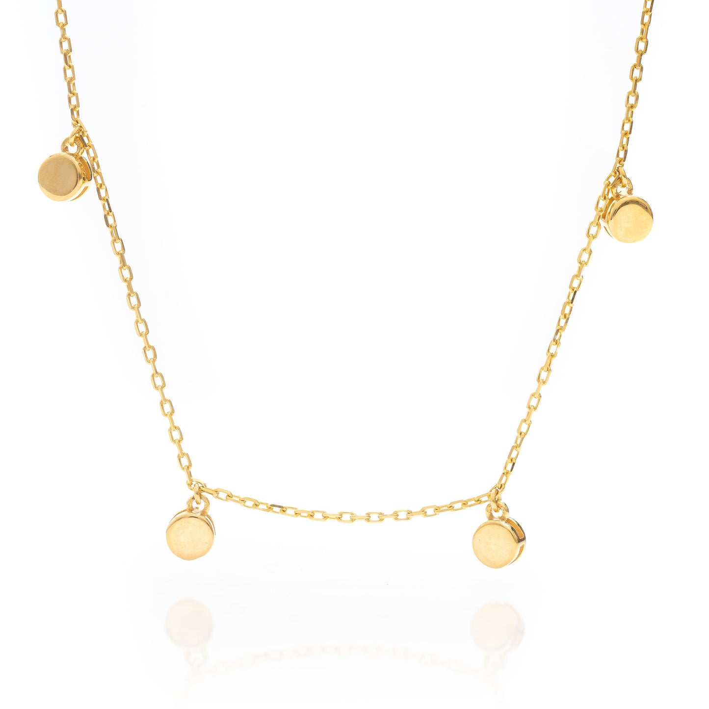 Solid Gold Seven Charm Necklace, Real Gold Dainty Round Button Necklace, Premium Disc Necklace, Handmade Fine Jewelry by Selanica
