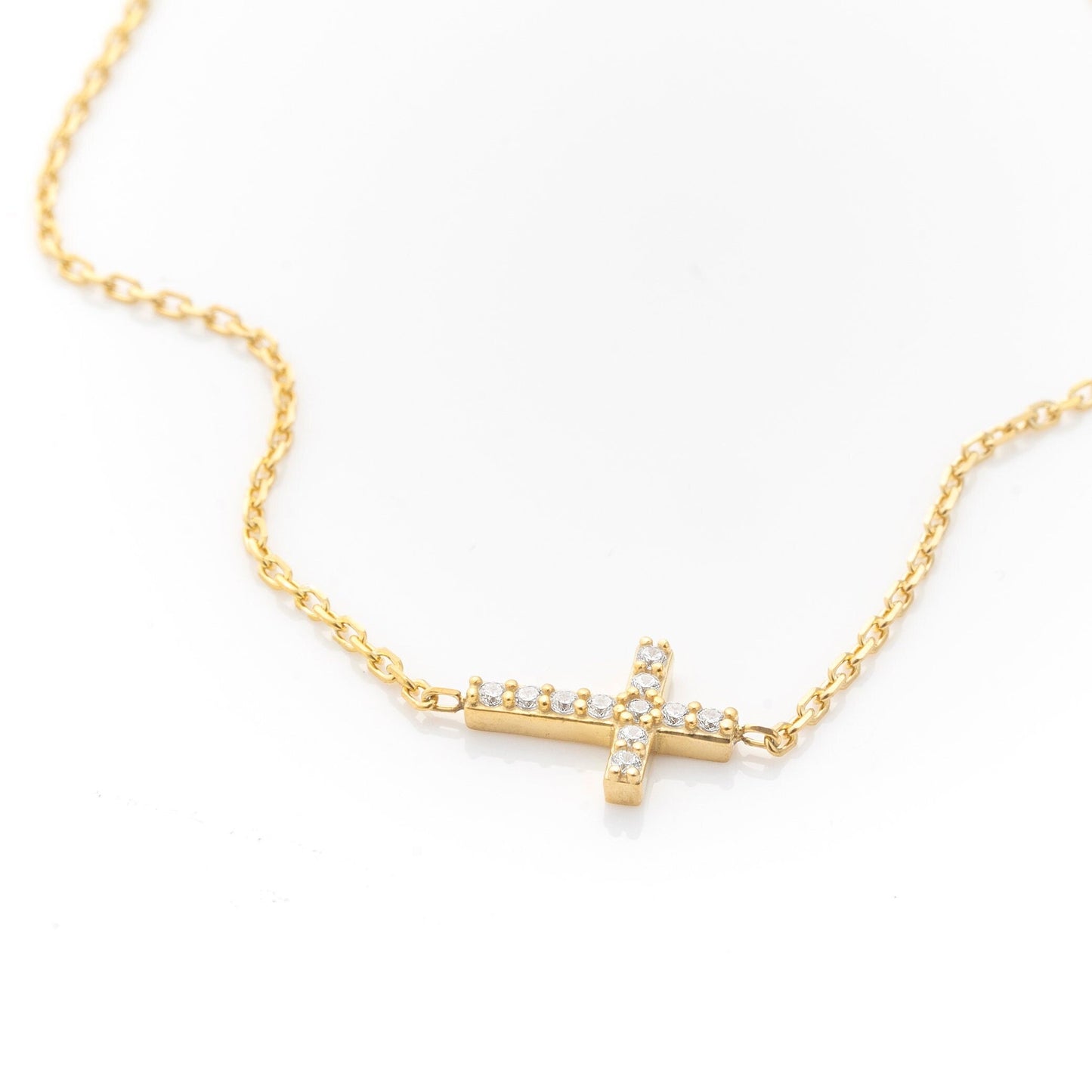 Solid Gold Cross Bracelet, Real Gold Premium Cross Bracelet For Her, Handmade Fine Jewelry by Selanica