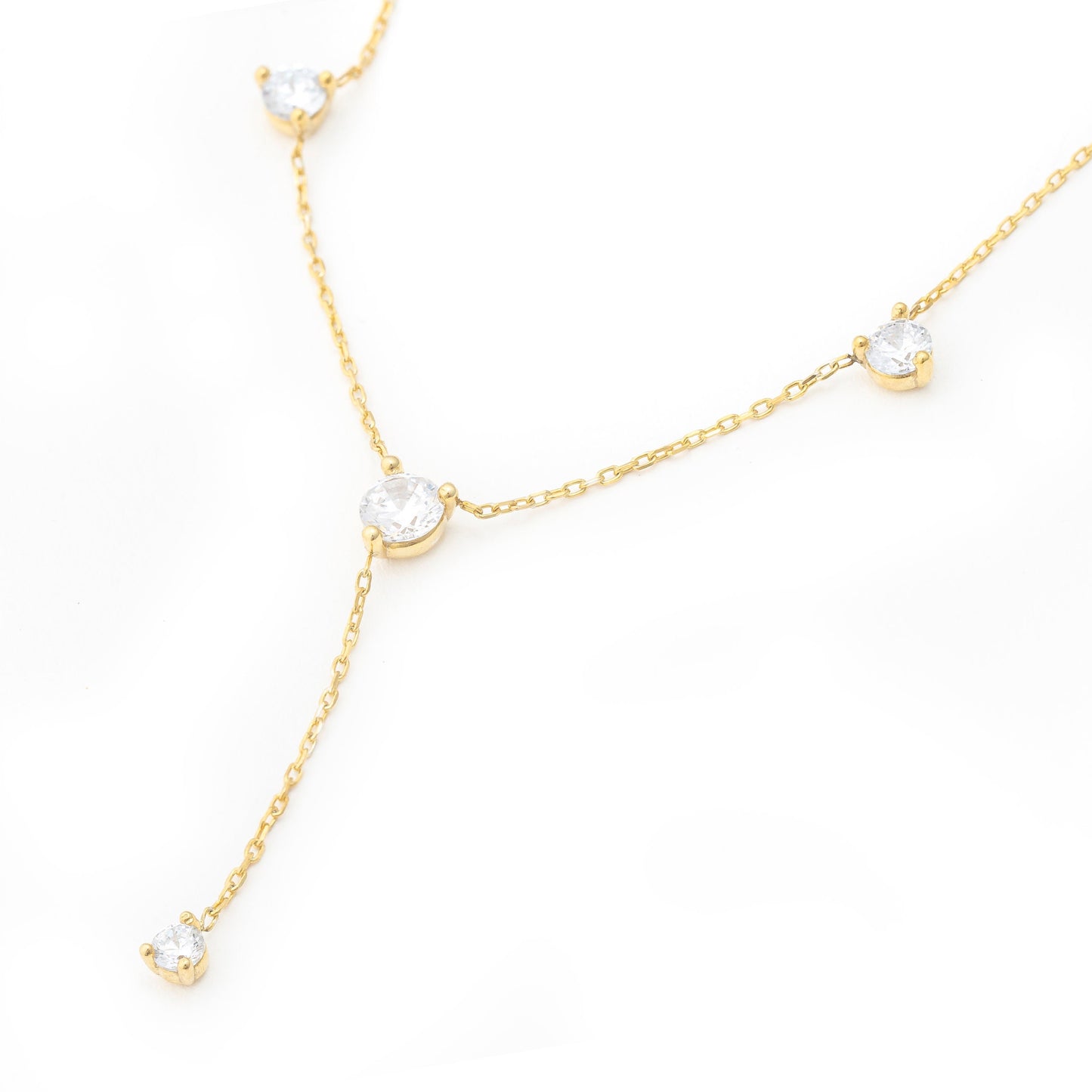Solid Gold Lariat Necklace, Real Gold Dainty Y Necklace, Premium Lariat Necklace For Her, Handmade Fine Jewelry by Selanica