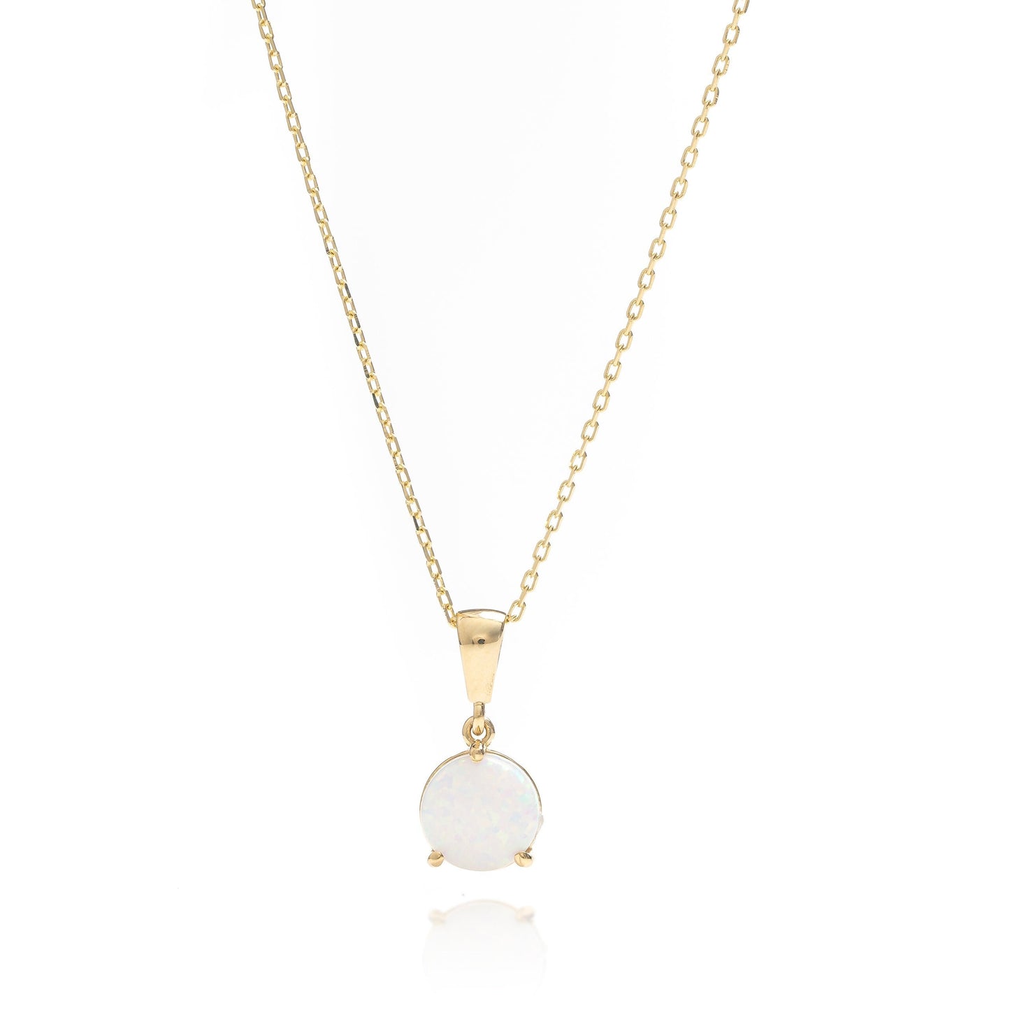 Solid Gold Opal Necklace, Real Gold Dainty Opal Pendant, October Birth Stone Necklace, Premium Handmade Fine Jewelry by Selanica