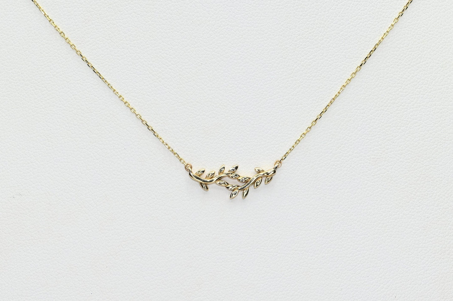 Solid Gold Dainty Leaf Necklace, Real Gold Vine Leaf Pendant, Premium Necklace For Her, Handmade Fine Jewelry by Selanica