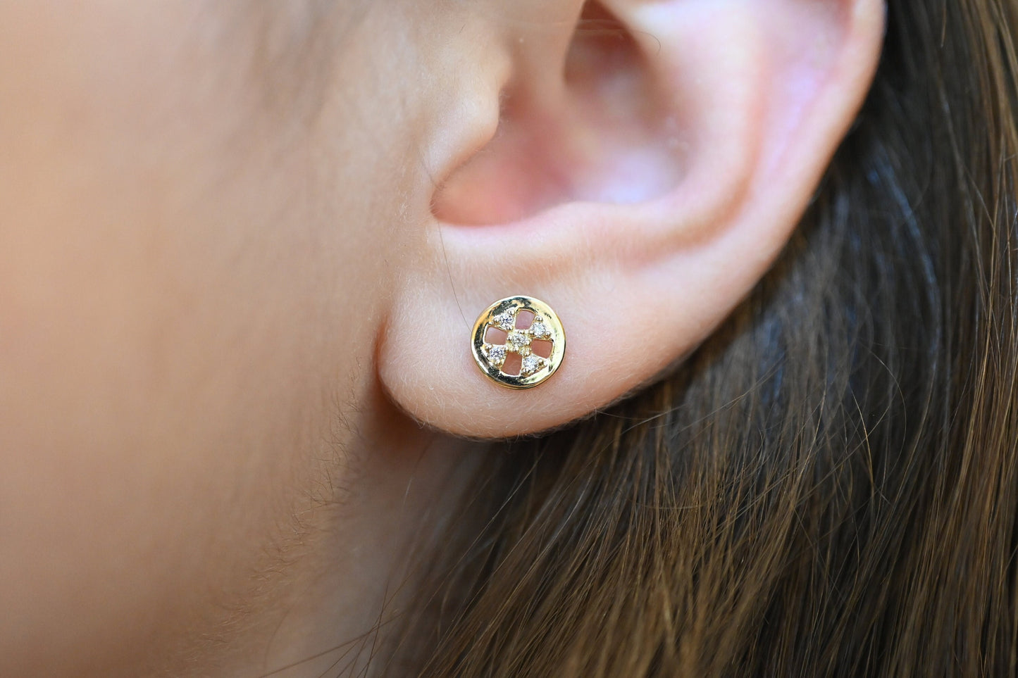 Solid Gold Dainty Button Earrings / Real Gold Moissanite Pair of Earrings For Her / Handmade Fine Jewelry By Selanica