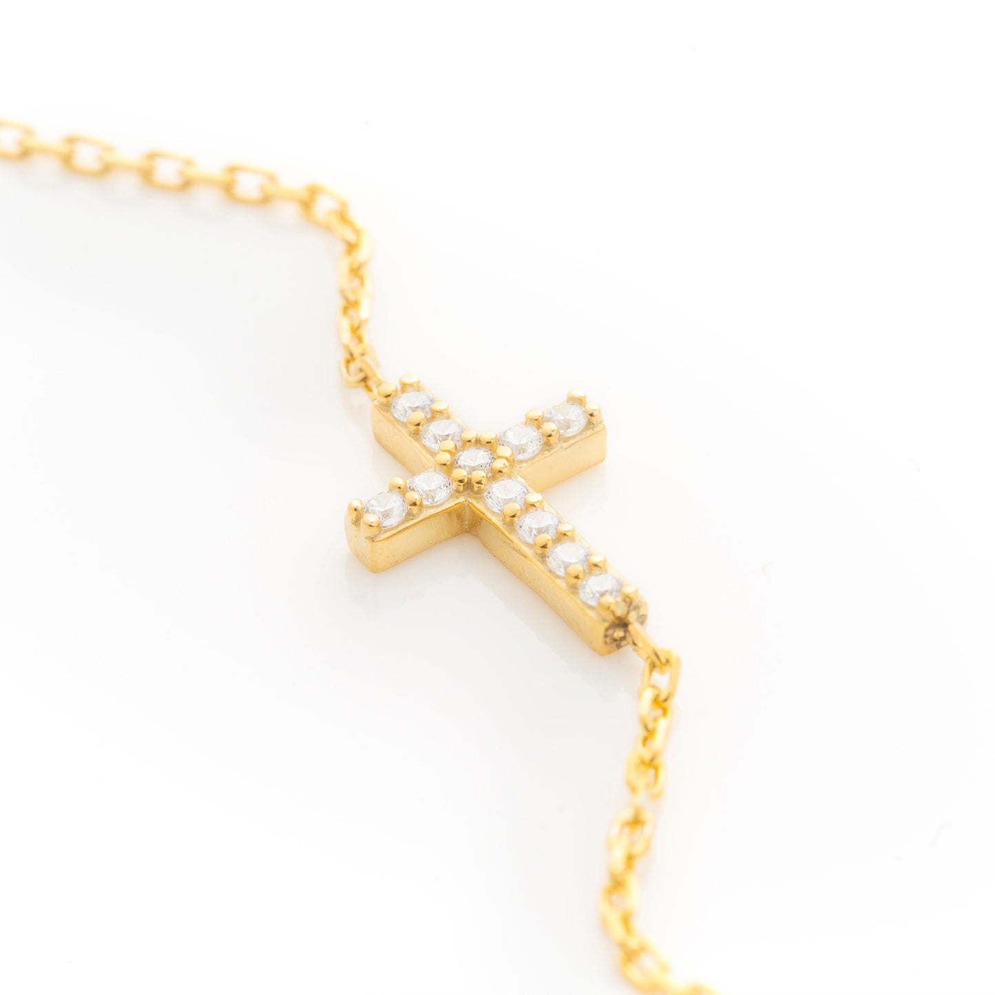 Solid Gold Cross Bracelet, Real Gold Premium Cross Bracelet For Her, Handmade Fine Jewelry by Selanica