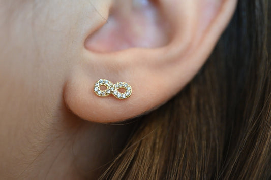Solid Gold Dainty Infinity Earrings / Real Gold Pair of Earrings For Her / Handmade Fine Jewelry By Selanica