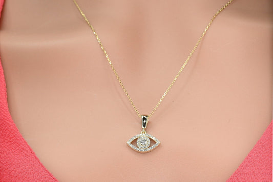 Solid Gold Evil Eye Necklace, Real Gold Dainty Eye Pendant,  Evil Eye Necklace For Her, Handmade Fine Jewelry by Selanica