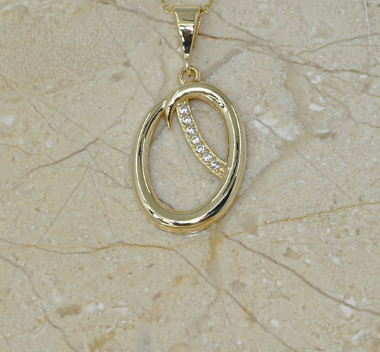 Solid Gold Letter O Moissanite Necklace / Real Gold Unique Design Initial O Pendant / Handmade Fine Jewelry  /  All Letters Available