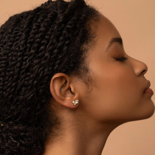 Solid Gold Cluster Earrings, Real Gold Premium Pair of Earrings, Unique Design For Her, Handmade Fine Jewelry By Selanica