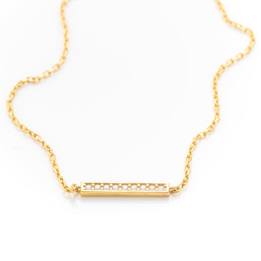 Solid Gold Dainty Bar Bracelet, Real Gold Premium Pave Setting Bracelet For Her, Handmade Fine Jewelry by Selanica