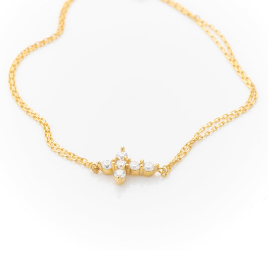 Solid Gold Cross Bracelet, Real Gold Double Chain, Premium Cross Bracelet For Her, Handmade Fine Jewelry by Selanica
