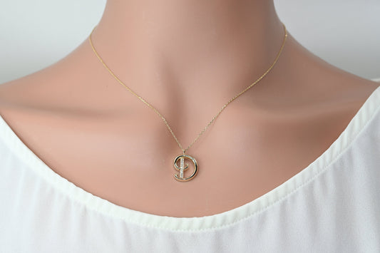 Solid Gold Letter D Moissanite Necklace / Real Gold Unique Design Initial D Pendant / Handmade Fine Jewelry  /  All Letters Available