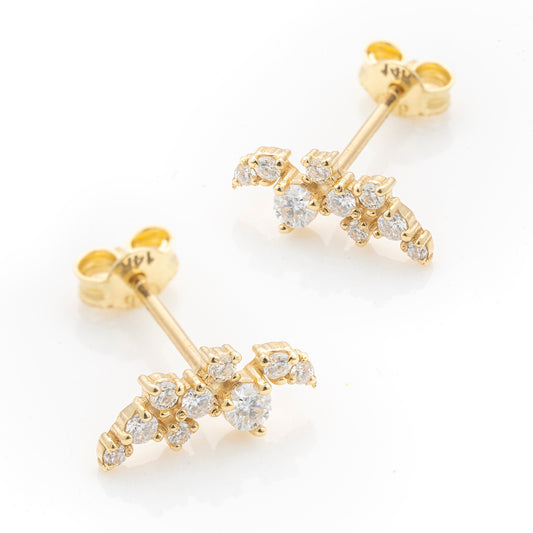 Solid Gold Dainty Cluster Earrings, Real Gold Premium Moissanite Pair of Earrings, Unique Design For Her, Handmade Fine Jewelry By Selanica