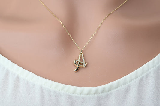 Solid Gold Letter A Moissanite Necklace / Real Gold Unique Design Initial A Pendant / Handmade Fine Jewelry  /  All Letters Available