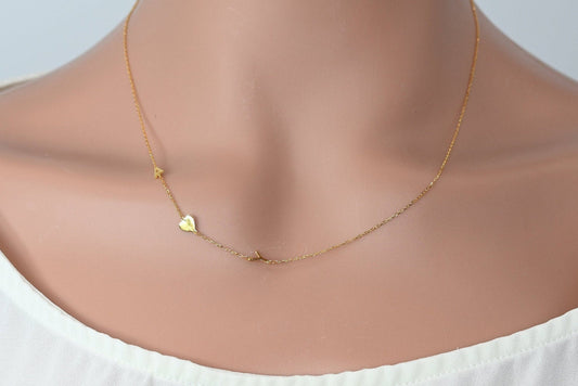 Solid Gold Dainty Letters Love Necklace / Real Gold Custom Characters Initials Necklace / Handmade Personalized Jewelry By Selanica