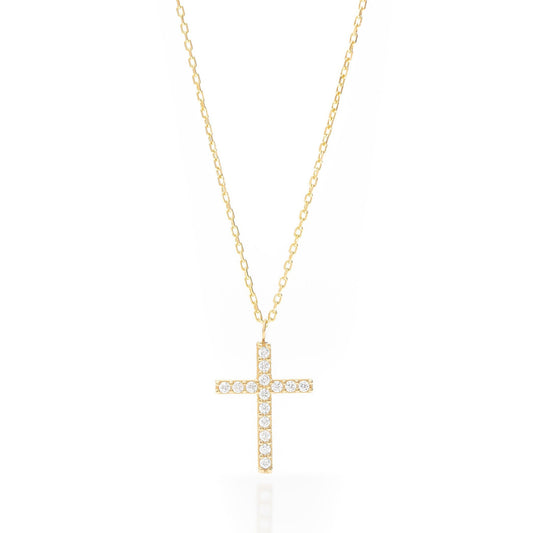 Solid Gold Tiny Cross Necklace, Real Gold Pave Setting Premium Cross Necklace, Handmade Fine Jewelry by Selanica