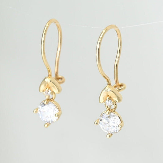 Solid Gold Dainty Drop Earrings, Real Gold Premium Pair of Earrings For Her, Handmade Fine Jewelry By Selanica