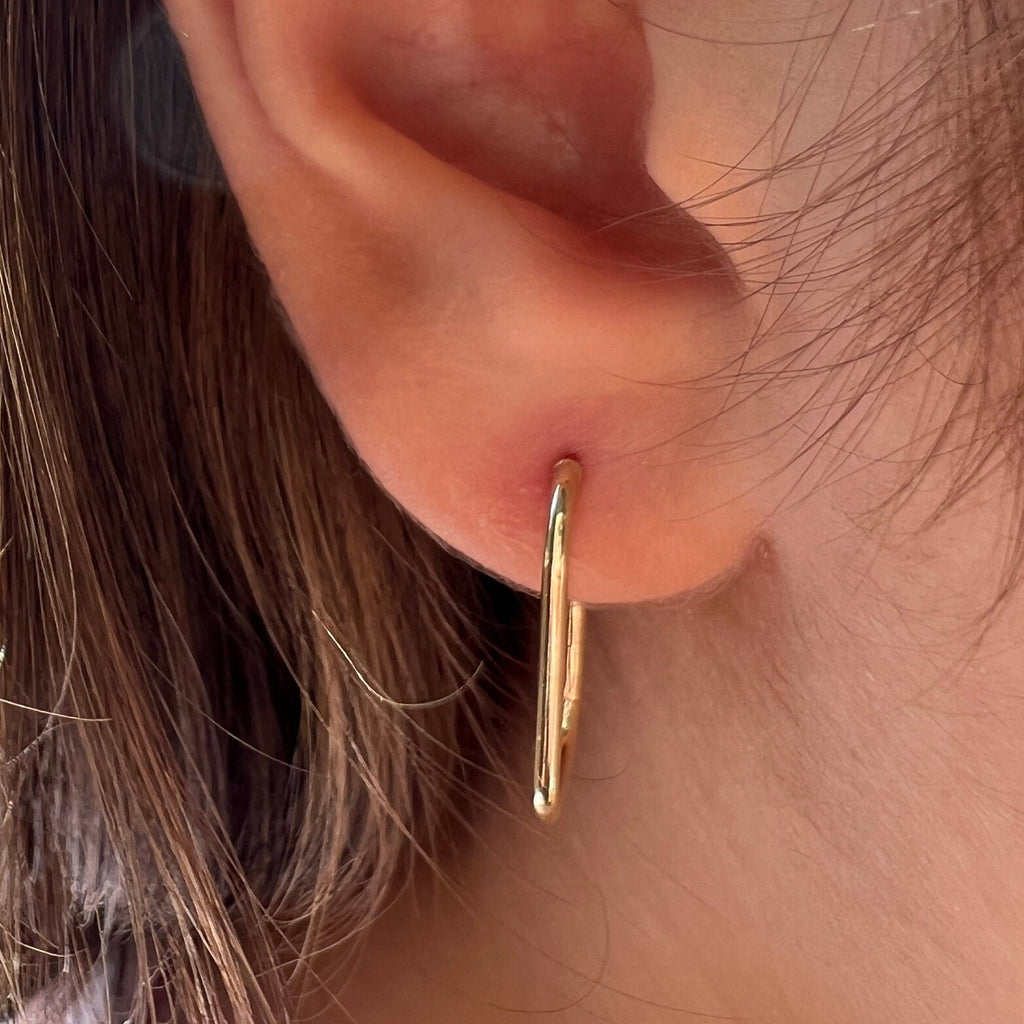 Solid Gold Rectangular Hoop Earrings, Real Gold Premium Lightweight and Sturdy Hoops For Her, Handmade Fine Jewelry By Selanica