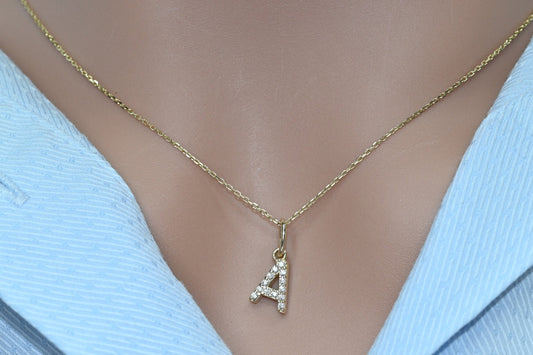 Solid Gold Dainty Letter Necklace, Real Gold Initial Necklace, Minimalist Alphabet Necklace For Her, Handmade Fine Jewelry By Selanica