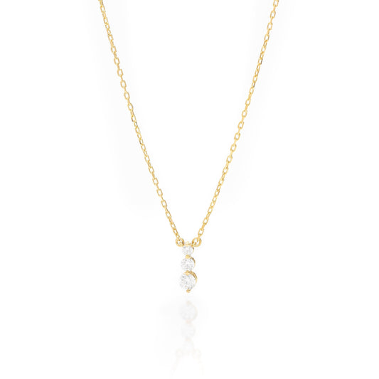 Solid Gold Dainty Three Stone Necklace, Real Gold Dainty Drop Necklace, Premium Necklace For Her, Handmade Fine Jewelry by Selanica