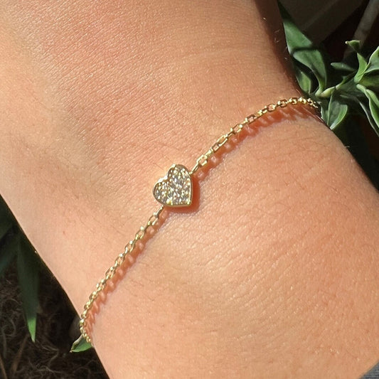 Gold Heart Bracelet, Solid Gold Chain Bracelet, Real Gold Love Bracelet For Her, Handmade Fine Jewelry by Selanica