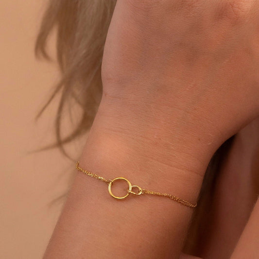 Solid Gold Unity Link Bracelet, Double Chain Double Circles, Intertwined Infinity Bracelet, Handmade Fine Jewelry by Selanica