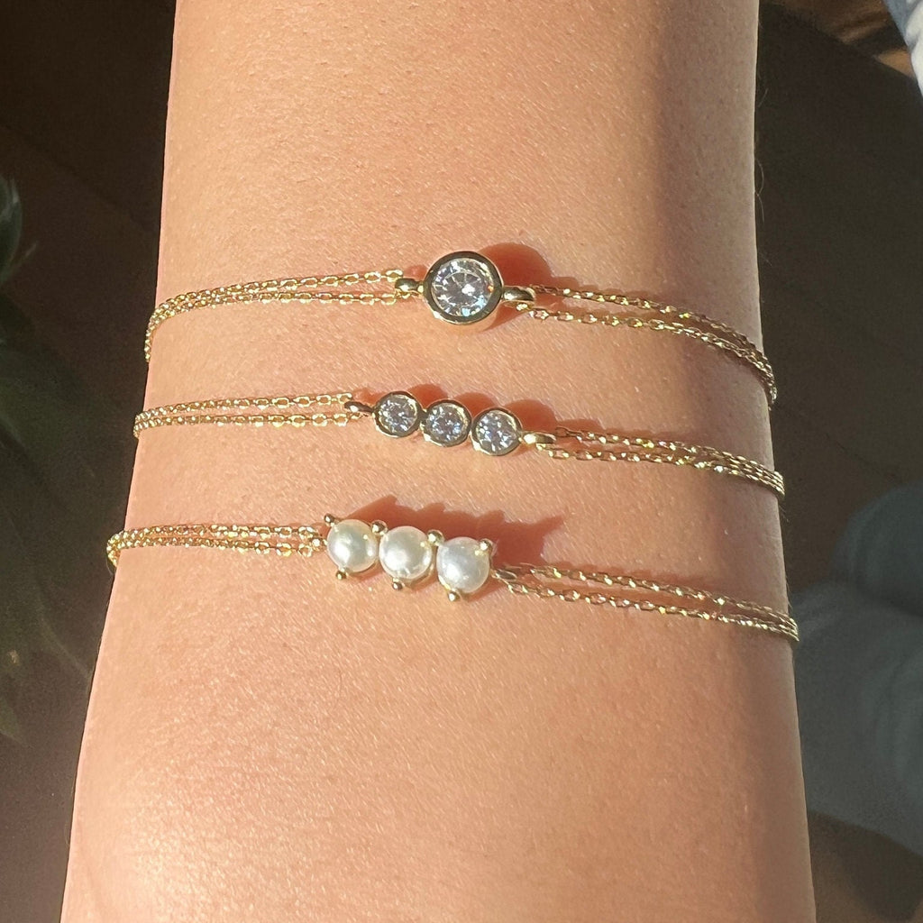 Gold Chain Bracelet, Solid Gold Dainty Bracelet, Real Gold 3 Stone Moissanite Bracelet For Her, Handmade Fine Jewelry by Selanica