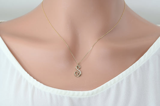 Solid Gold Letter S Moissanite Necklace / Real Gold Unique Design Initial S Pendant / Handmade Fine Jewelry  /  All Letters Available