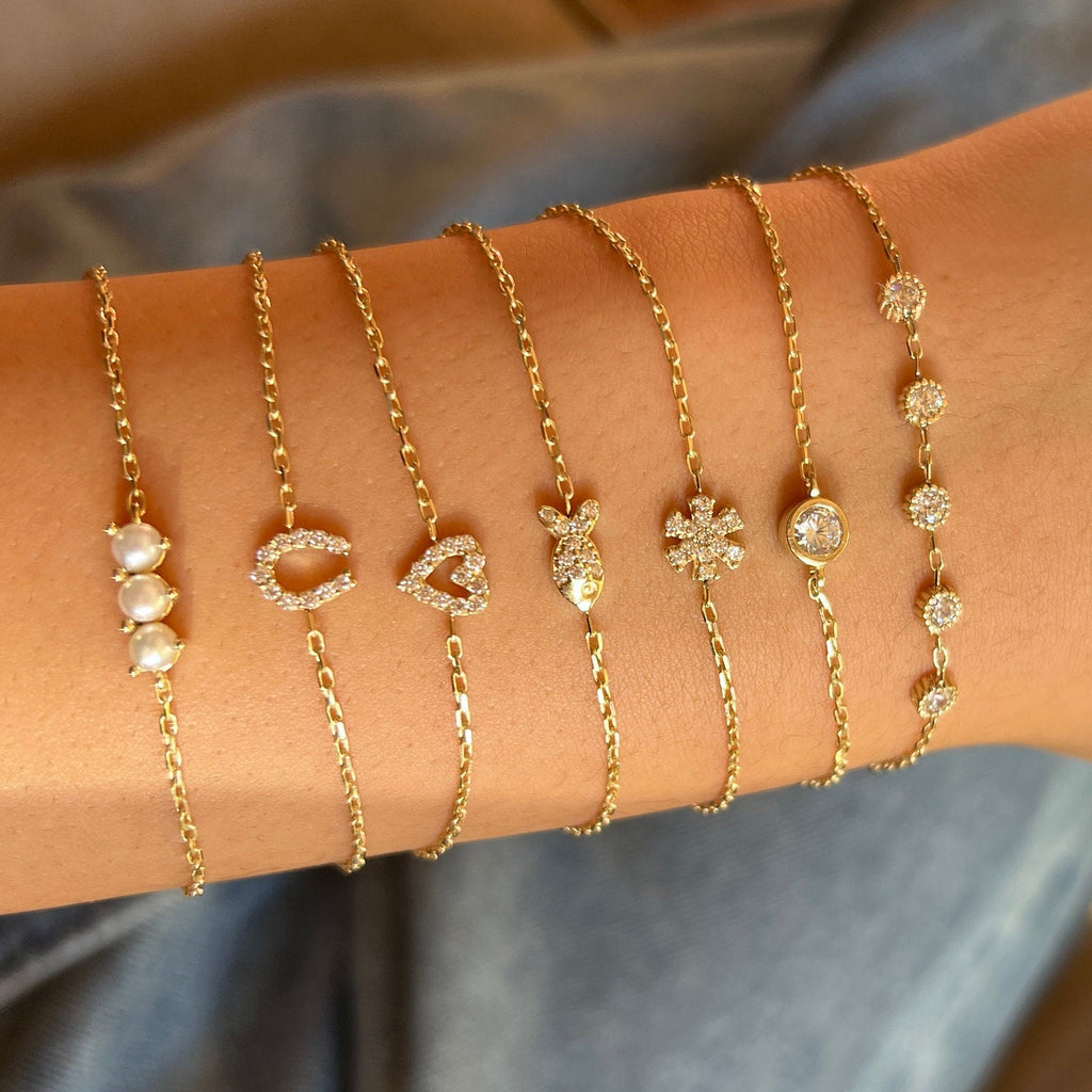 Solid Gold 14k Horse Shoe Bracelet, Dainty Chain Bracelet, Real Gold Lucky Horse Shoe Bracelet For Her, Handmade Fine Jewelry by Selanica