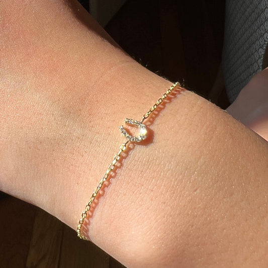 Solid Gold 14k Horse Shoe Bracelet, Dainty Chain Bracelet, Real Gold Lucky Horse Shoe Bracelet For Her, Handmade Fine Jewelry by Selanica