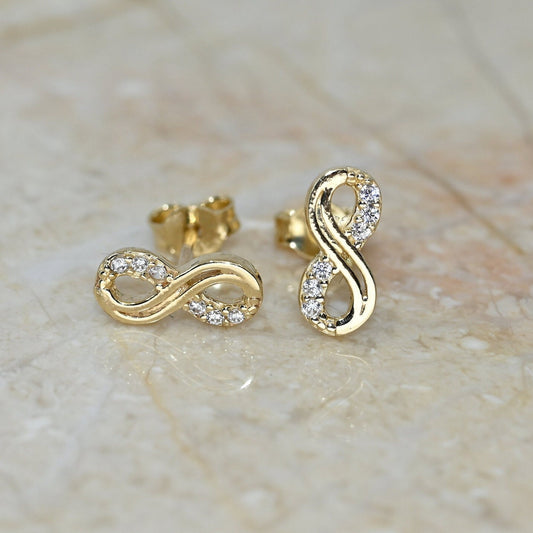 Solid Gold Dainty Infinity Earrings / Real Gold Moissanite Pair of  Earrings For Her / Handmade Fine Jewelry By Selanica
