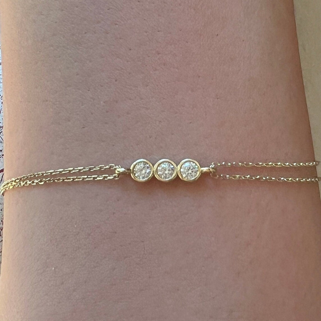 Gold Chain Bracelet, Solid Gold Dainty Bracelet, Real Gold 3 Stone Moissanite Bracelet For Her, Handmade Fine Jewelry by Selanica