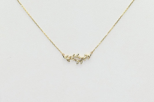 Solid Gold Dainty Leaf Necklace, Real Gold Vine Leaf Pendant, Premium Necklace For Her, Handmade Fine Jewelry by Selanica