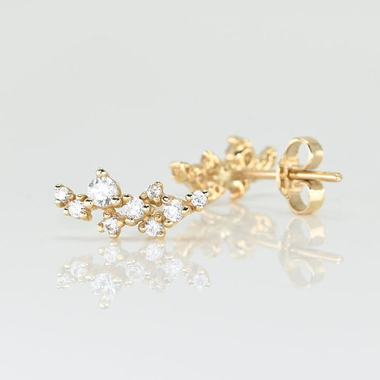 Solid Gold Dainty Cluster Earrings, Real Gold Premium Moissanite Pair of Earrings, Unique Design For Her, Handmade Fine Jewelry By Selanica