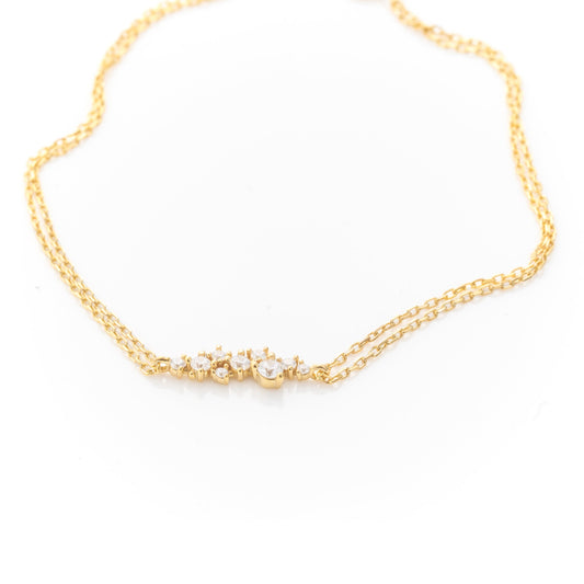 Solid Gold Dainty Cluster Bracelet, Real Gold Double Chain, Premium Bracelet For Her, Handmade Fine Jewelry by Selanica