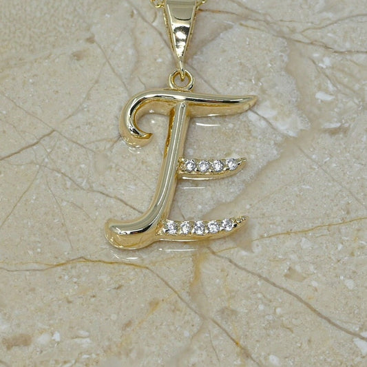 Solid Gold Letter E Moissanite Necklace / Real Gold Unique Design Initial E Pendant / Handmade Fine Jewelry  /  All Letters Available