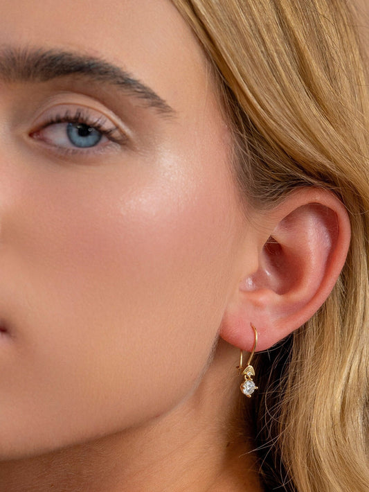 Solid Gold Dainty Drop Earrings, Real Gold Pair of Premium Earrings For Her, Handmade Fine Jewelry By Selanica