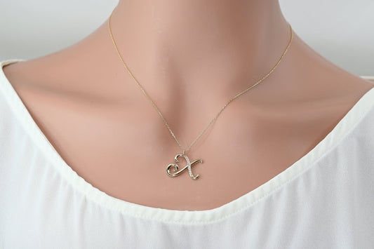 Solid Gold Letter X Moissanite Necklace / Real Gold Unique Design Initial X Pendant / Handmade Fine Jewelry  /  All Letters Available
