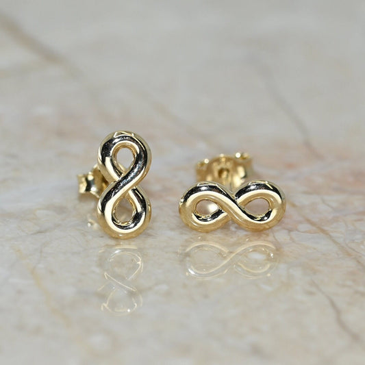 Solid Gold Dainty Infinity Earrings / Real Gold Pair of Earrings For Her / Handmade Fine Jewelry By Selanica