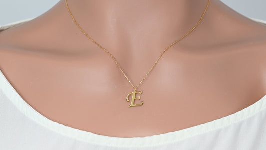 Solid Gold Medium Size Letter Necklace / Real Gold Initial Necklace / Handmade Personalized Jewelry By Selanica