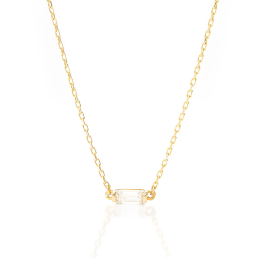 Solid Gold Dainty Baguette Necklace, Real Gold Premium Baguette Necklace, Handmade Fine Jewelry by Selanica