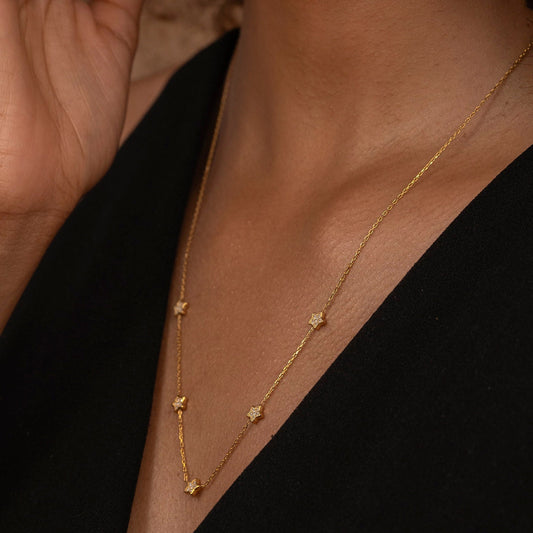 Solid Gold Dainty Star Necklace, Real Gold Premium Celestial Necklace, Handmade Fine Jewelry by Selanica