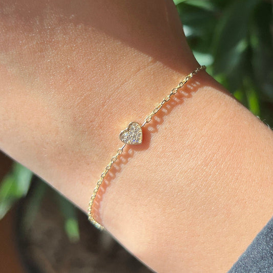Gold Heart Bracelet, Solid Gold Chain Bracelet, Real Gold Love Bracelet For Her, Handmade Fine Jewelry by Selanica