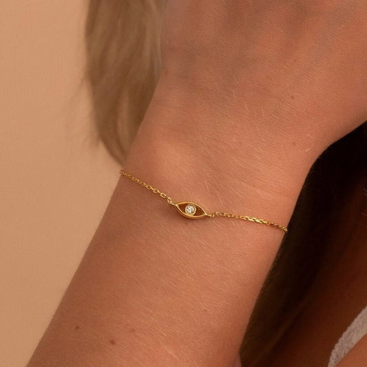 Solid Gold Evil Eye Bracelet, Real Gold Premium Eye Bracelet For Her, Handmade Fine Jewelry by Selanica