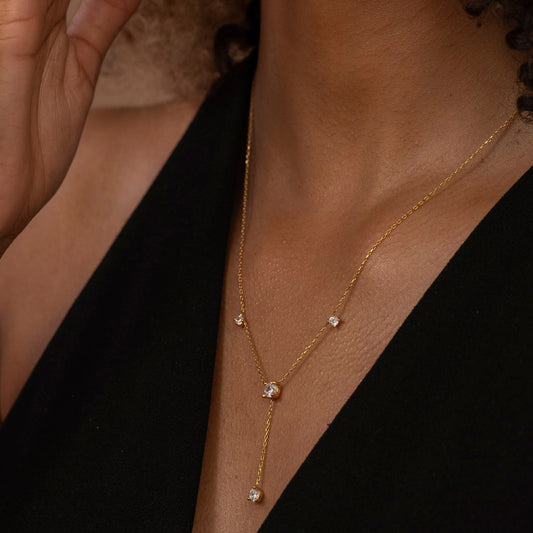 Solid Gold Lariat Necklace, Real Gold Premium Y Necklace, Handmade Fine Jewelry by Selanica