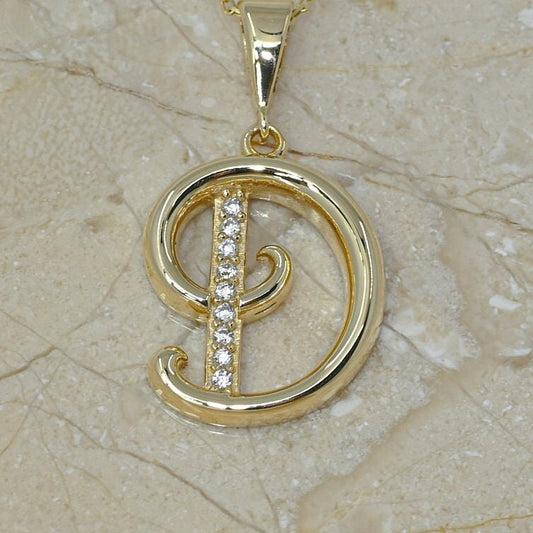 Solid Gold Letter D Moissanite Necklace / Real Gold Unique Design Initial D Pendant / Handmade Fine Jewelry  /  All Letters Available