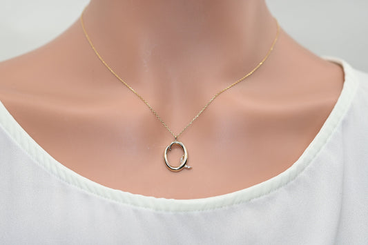 Solid Gold Letter Q Moissanite Necklace / Real Gold Unique Design Initial Q Pendant / Handmade Fine Jewelry  /  All Letters Available
