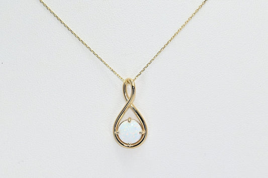 Solid Gold Opal Necklace, Real Gold Opal Twist Pendant,  October Birth Stone Necklace For Her, Handmade Fine Jewelry by Selanica