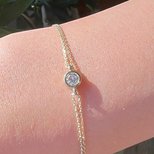 Gold Chain Bracelet, Solid Gold Dainty Bezel Bracelet, Real Gold Moissanite Bracelet For Her, Handmade Fine Jewelry by Selanica