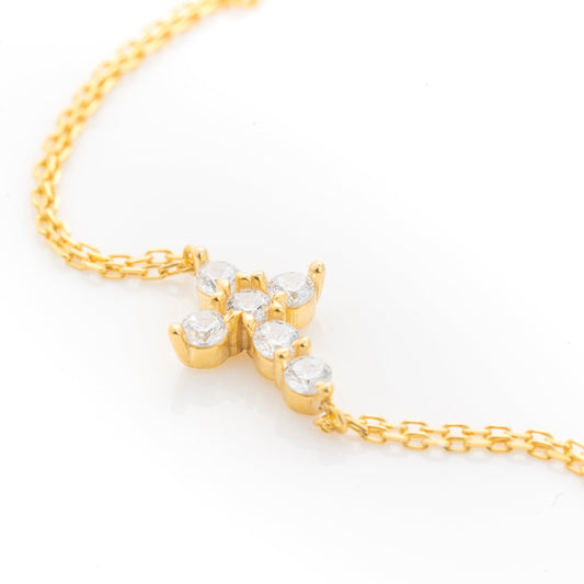 Solid Gold Cross Bracelet, Real Gold Double Chain, Premium Cross Bracelet For Her, Handmade Fine Jewelry by Selanica