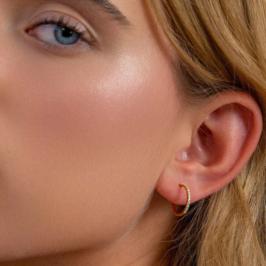 Solid Gold Dainty Circle Earrings, Real Gold 15.3 mm Round Pair of Studs, Handmade Premium Fine Jewelry By Selanica