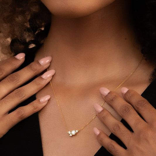 Solid Gold Dainty Cluster Necklace, Real Gold Premium Pendant, Handmade Fine Jewelry by Selanica